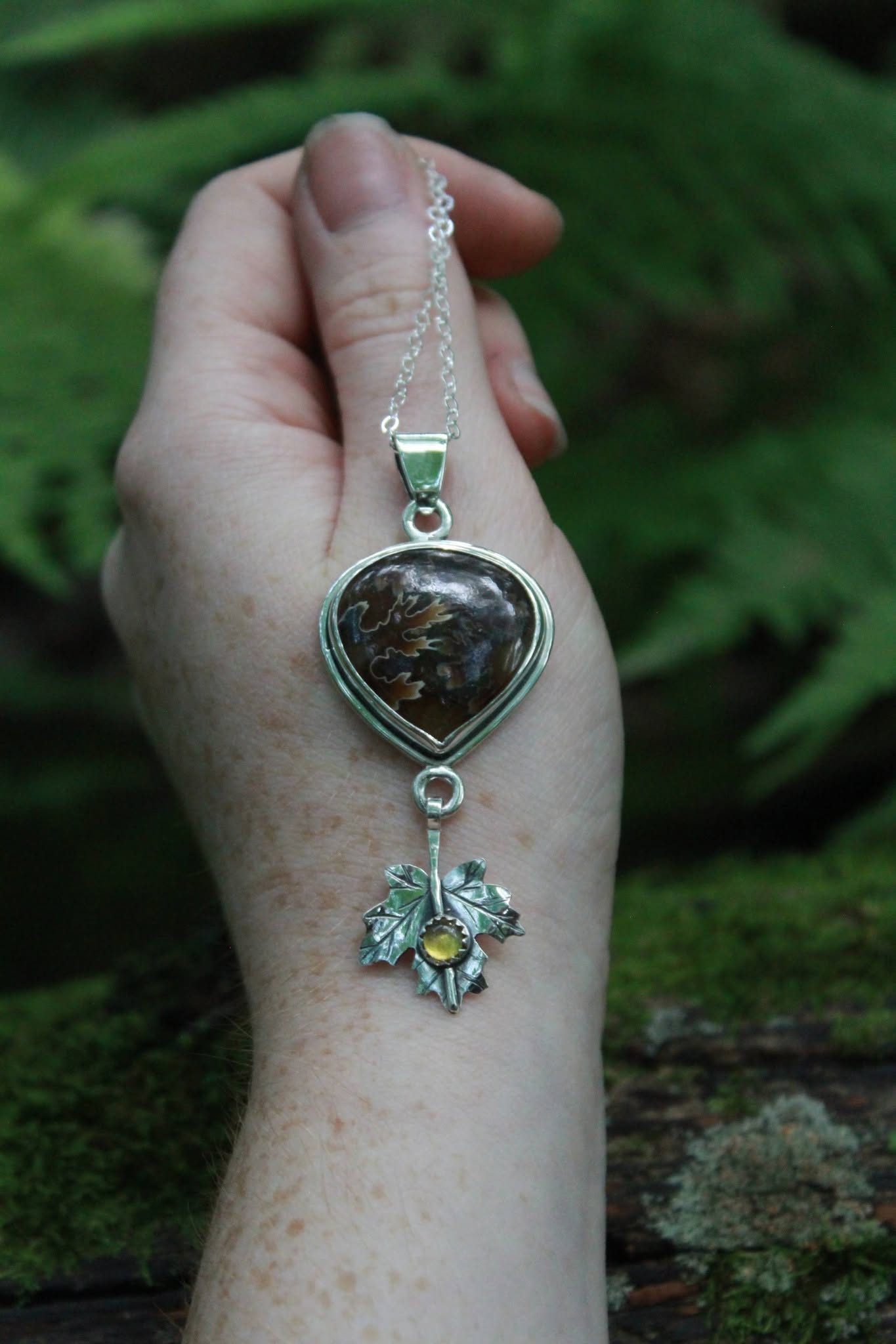 Sterling Silver Ammonite Maple Necklace