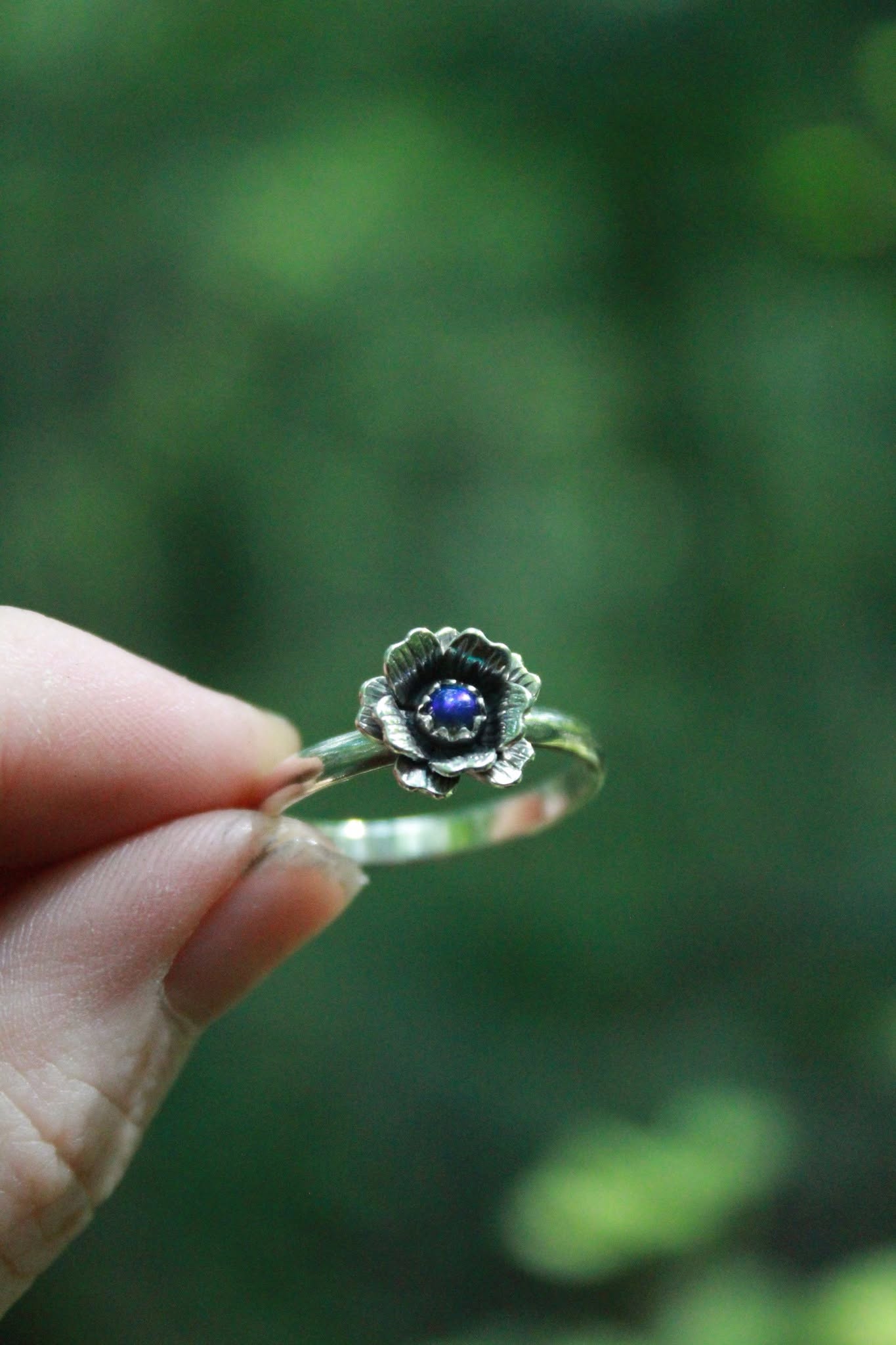 Sterling Silver Smoked Opal Flower Ring