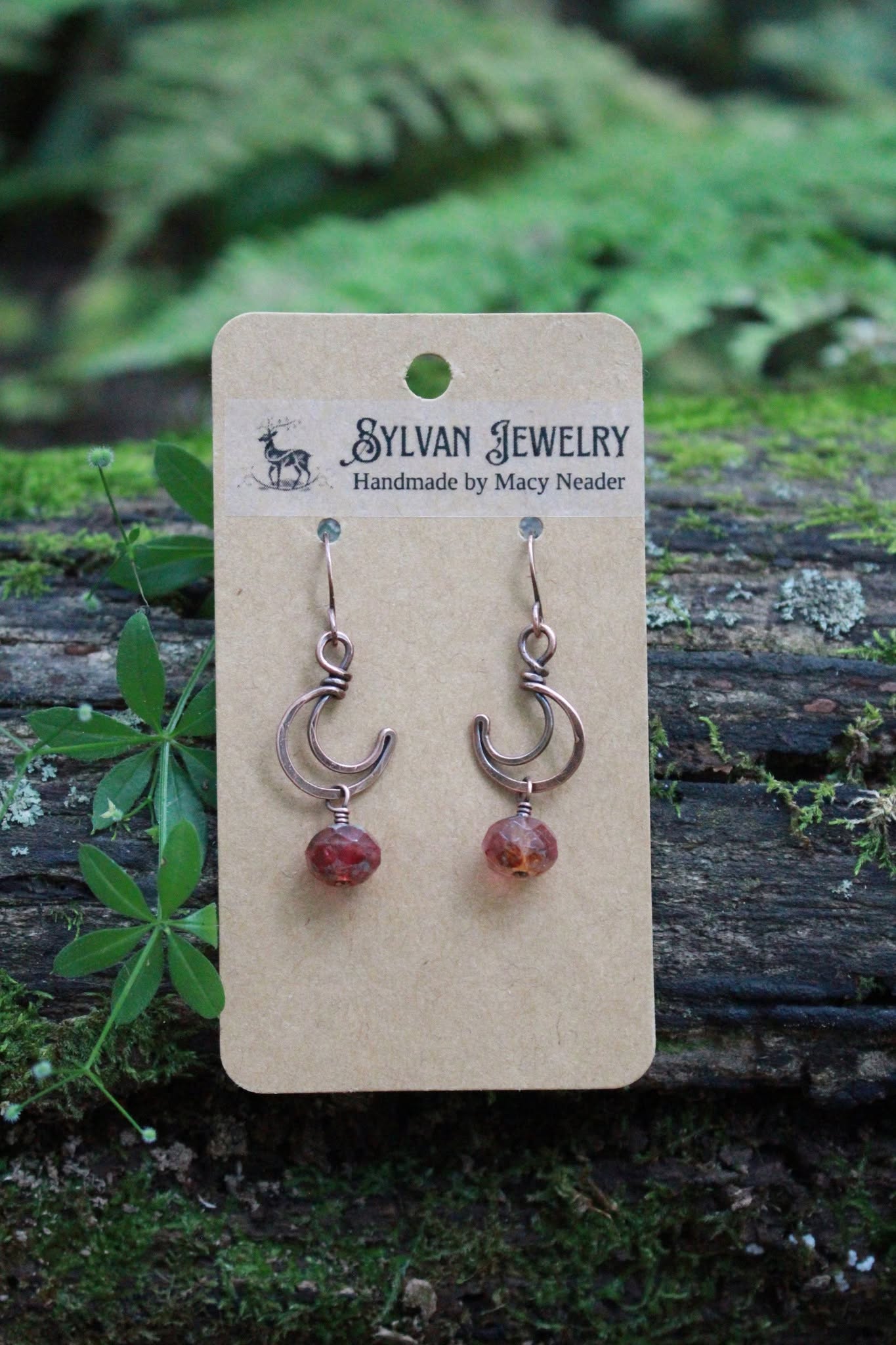 Copper Moon Pink Czech Glass Earrings