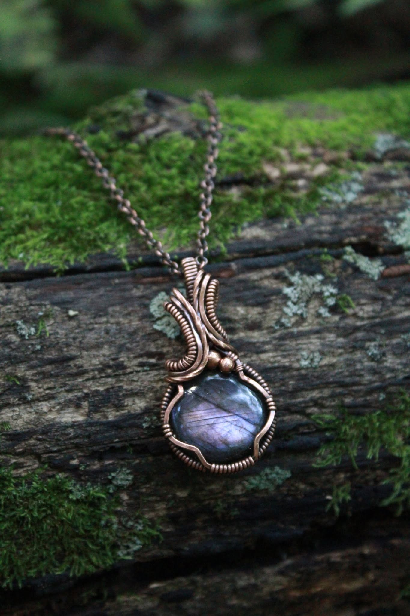 Purple Labradorite Copper Pendant