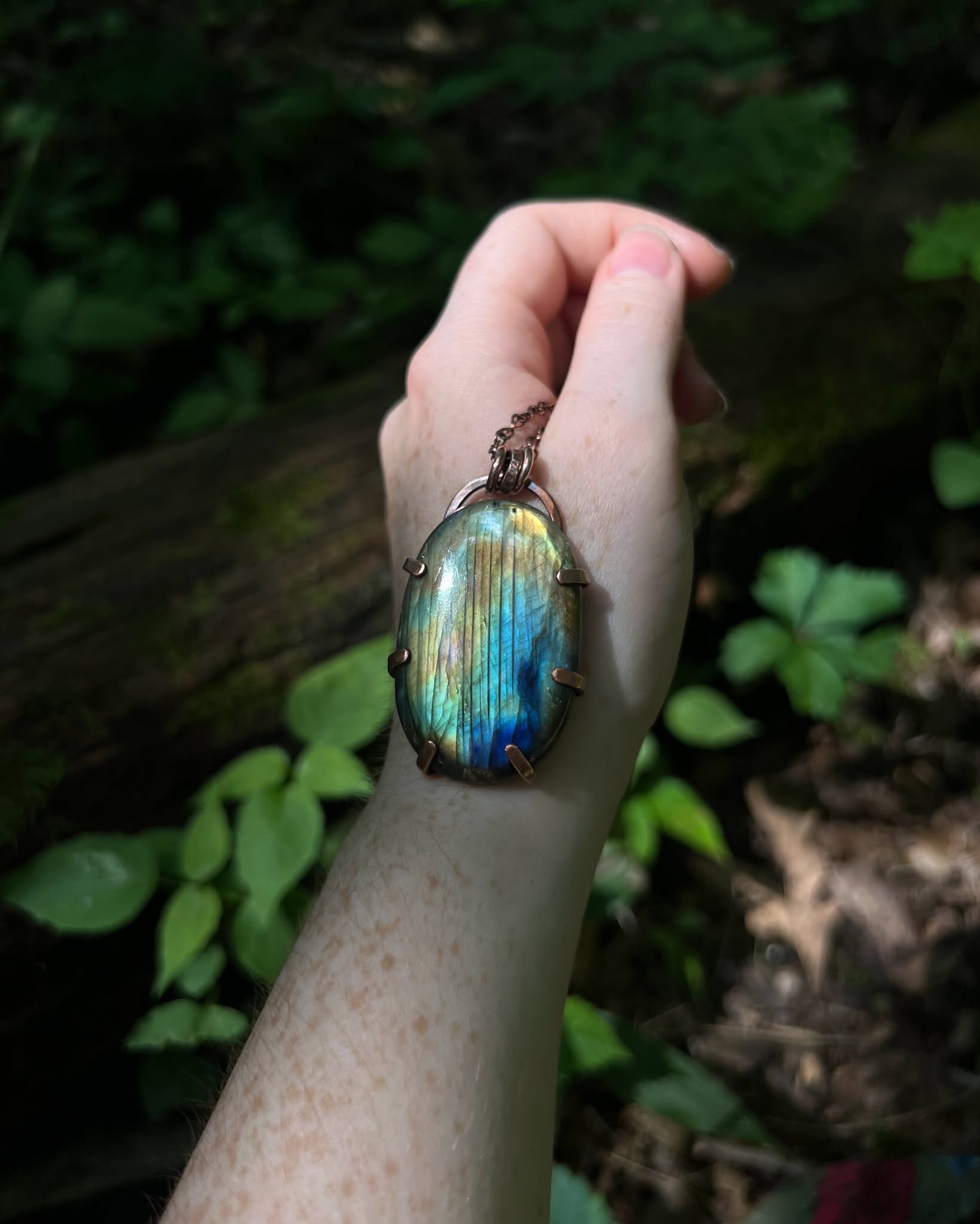 Copper Prong-Set Labradorite Pendant