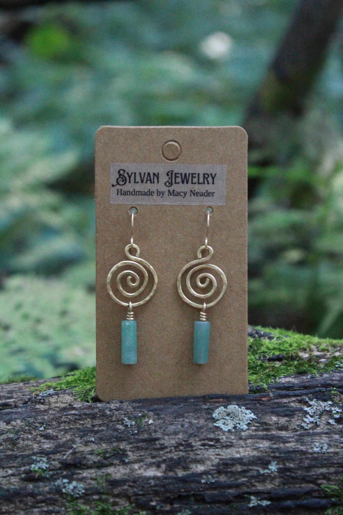 Brass Aventurine Swirl Earrings