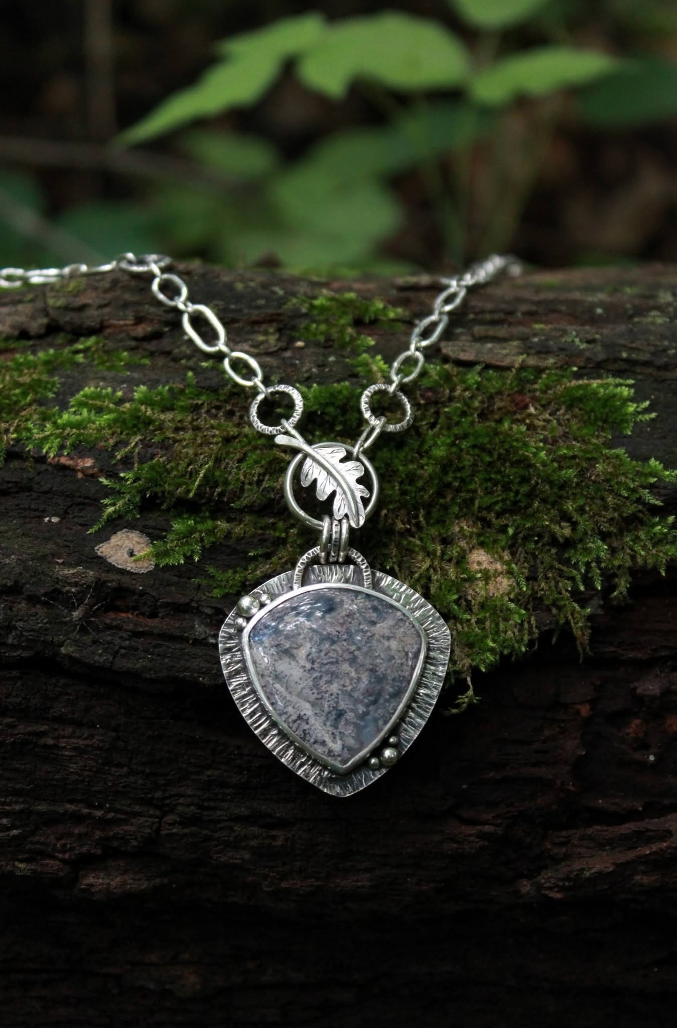 Sterling Silver Indonesian Moss Agate Necklace