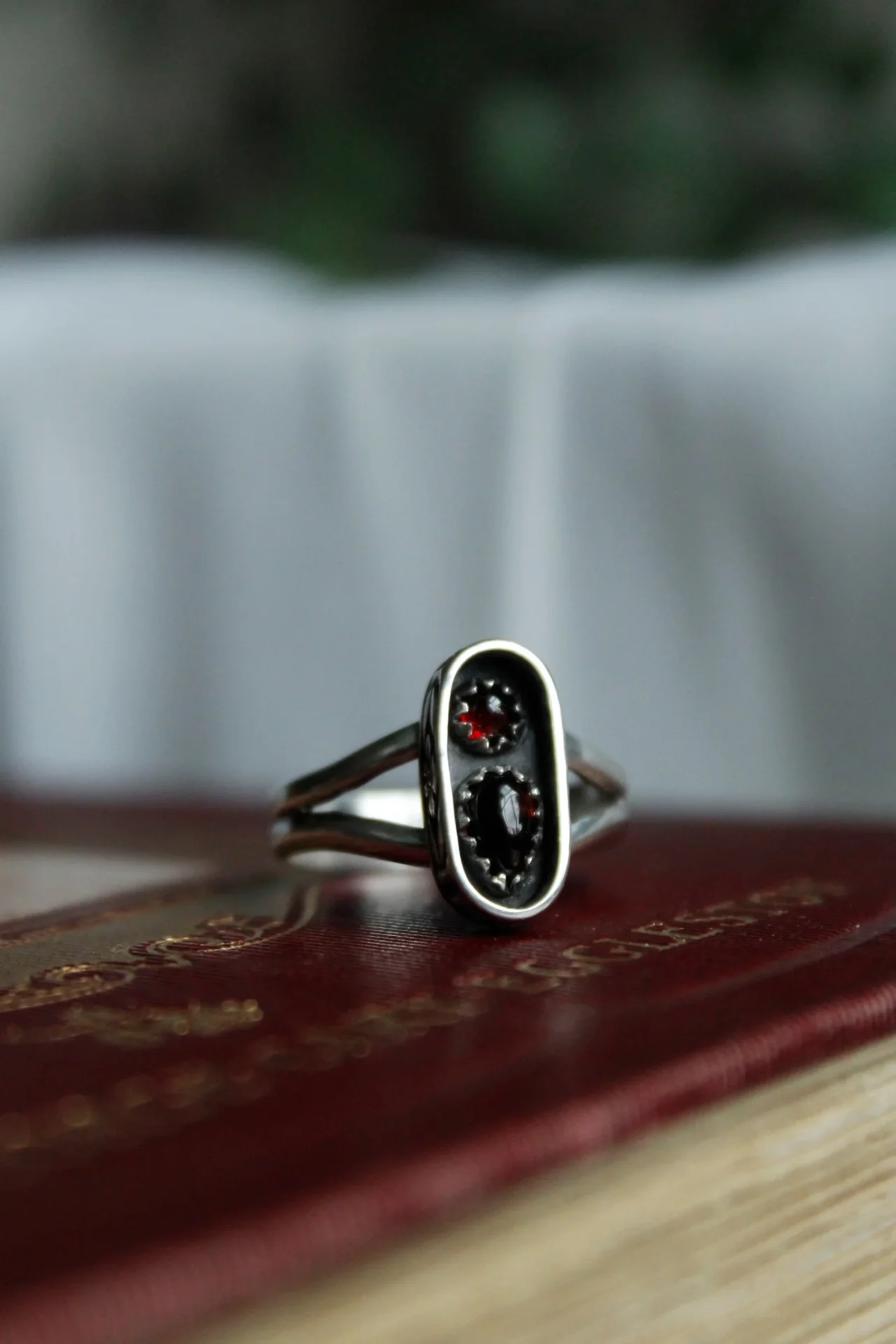 Sterling Silver Garnet Shadowbox Ring